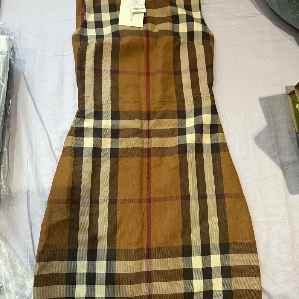 Burberry Plaid Sleeveless Mini Dress in Tan, Brown and Cream US2